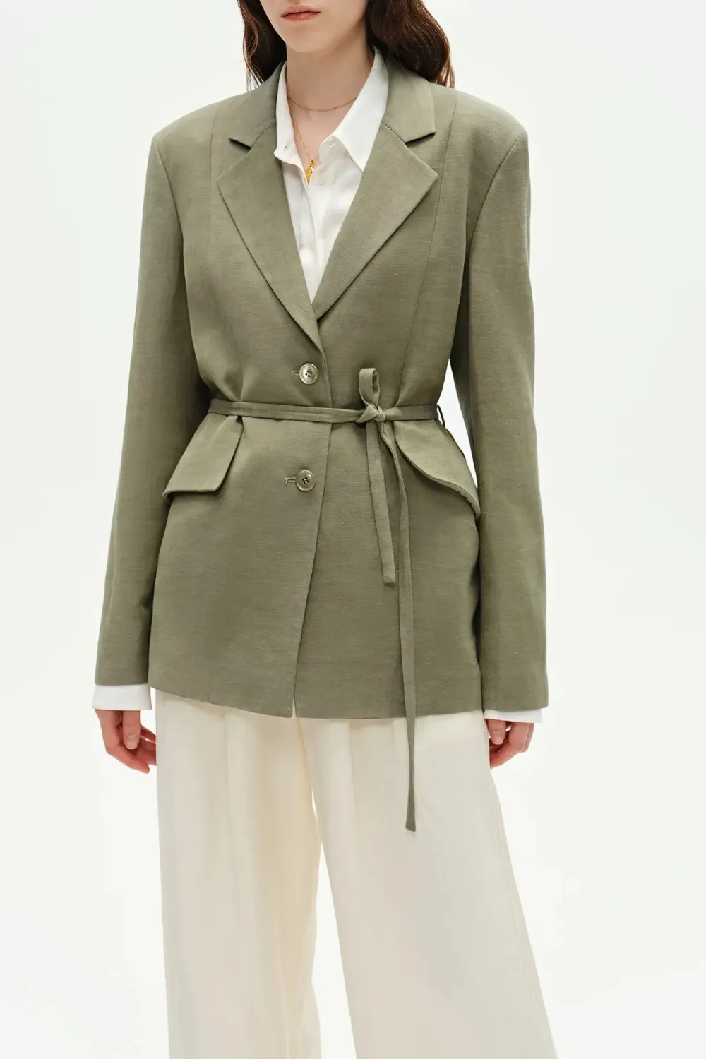 Belted Linen Suit Blazer
