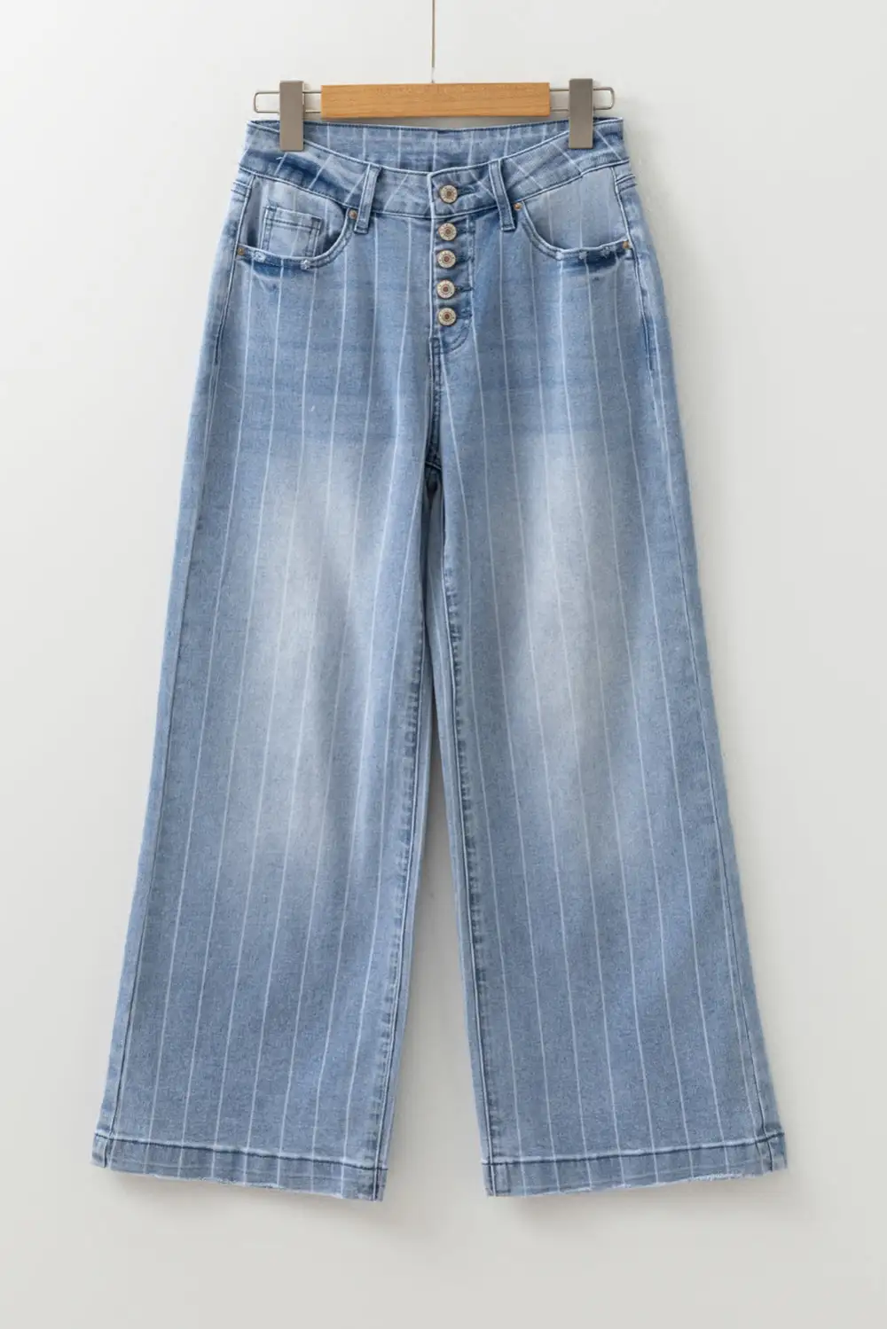Women's Multi Buttons Pinstripe Wide Leg Jeans