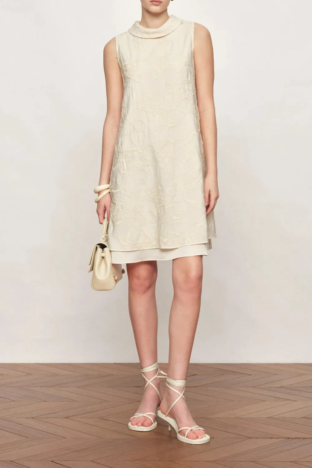 Stand Collar Embroidered Mini Dress