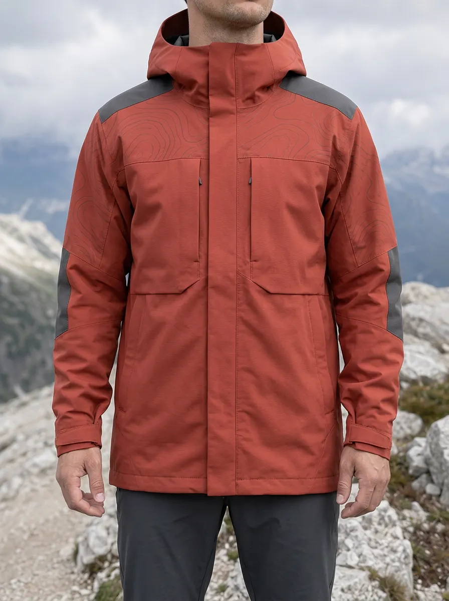 Men's Waypoint Hiking Topographic Map Printed Hooded Jacket