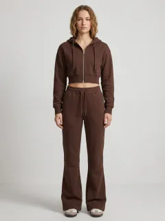 Women's Casual Sport Inspired Cropped Hooded Jacket and Flare Pants Active Set