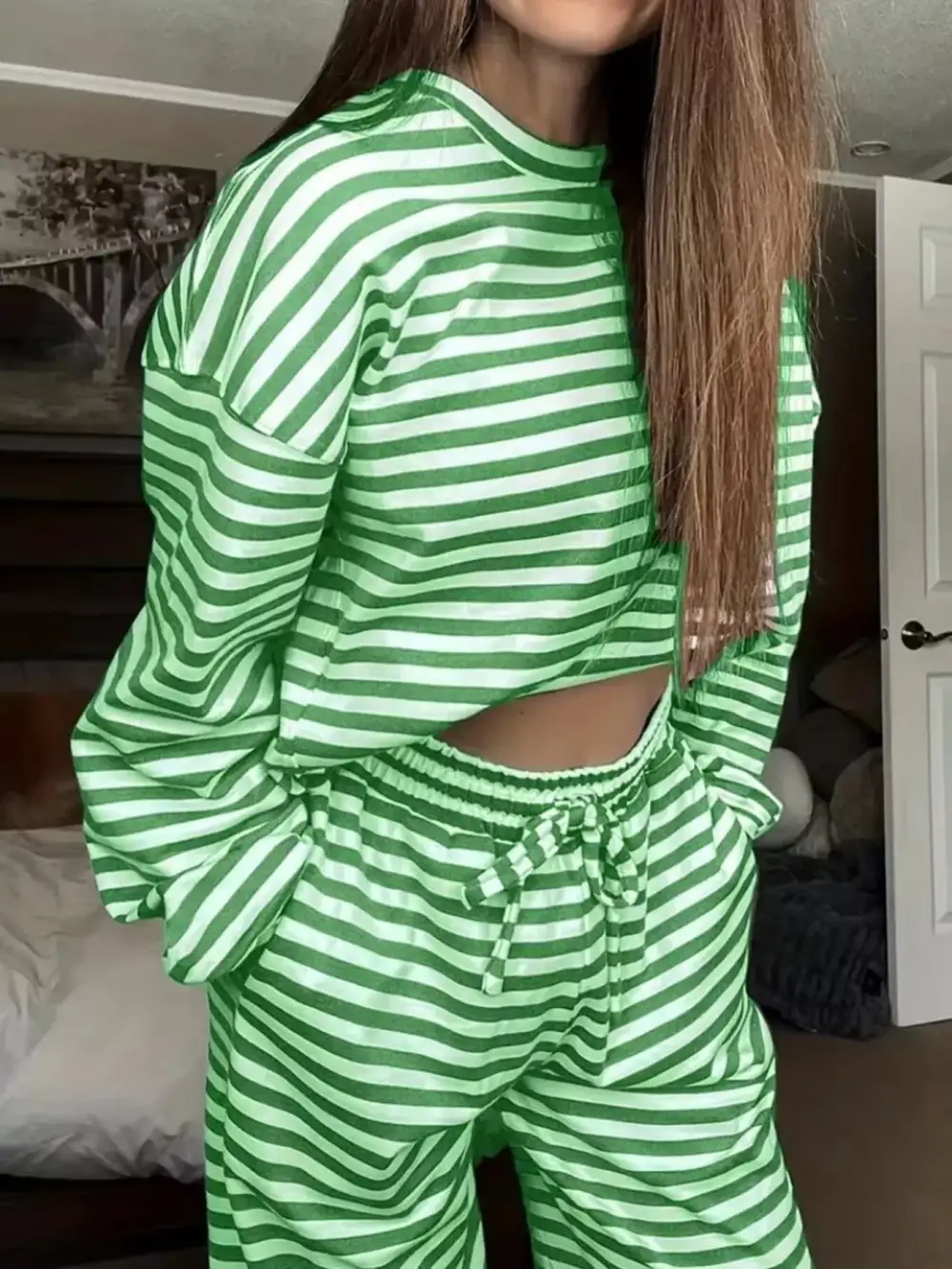 Relaxed Striped Long Sleeve Top and Pants Set