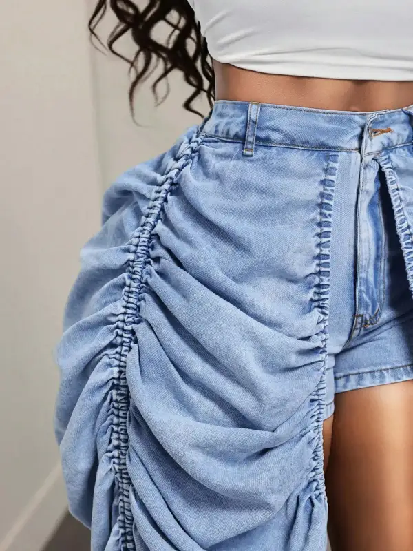 Zip-Detail Cotton Denim Shorts