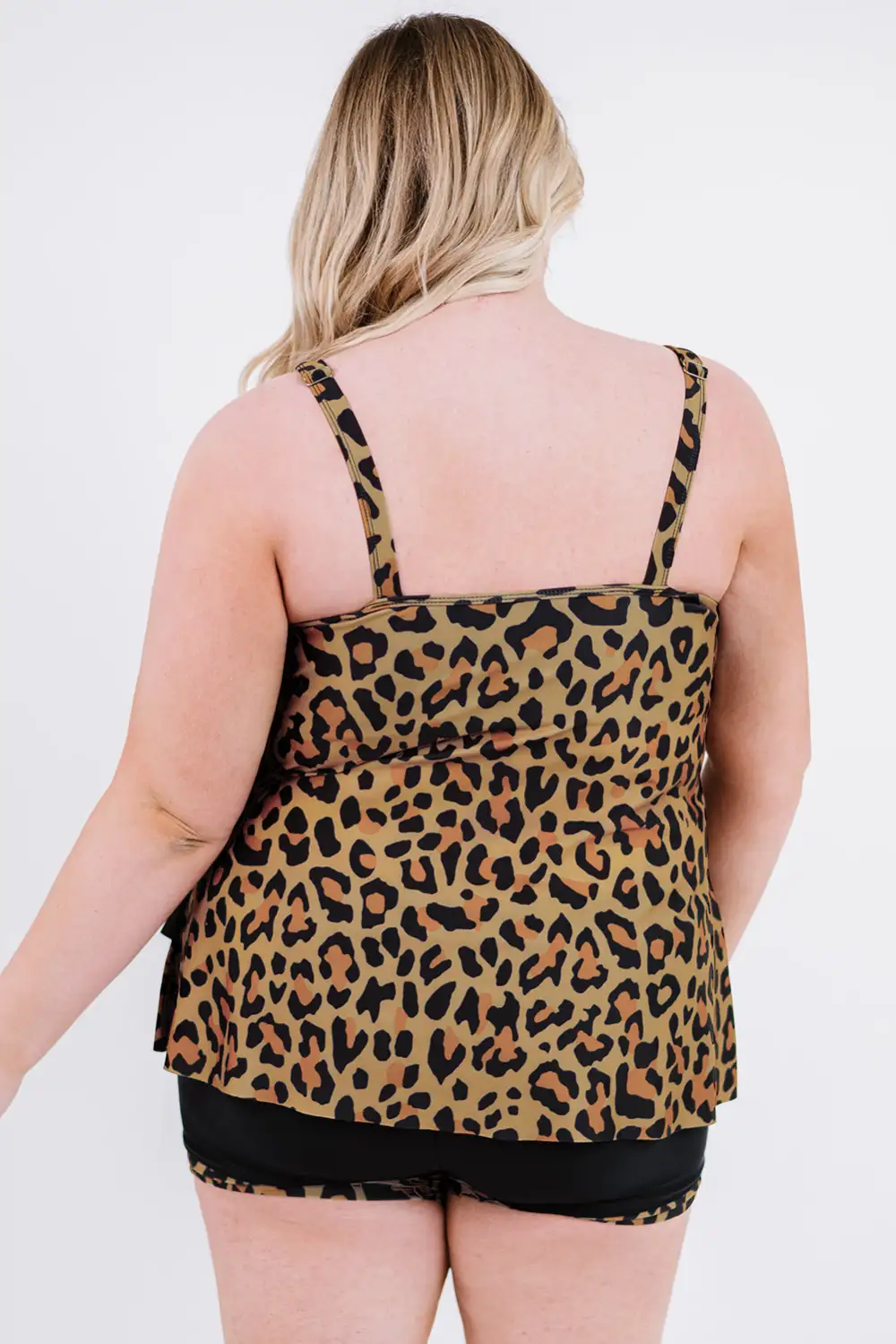 Swimwear Leopard Ruched Hem Plus Tankini Set
