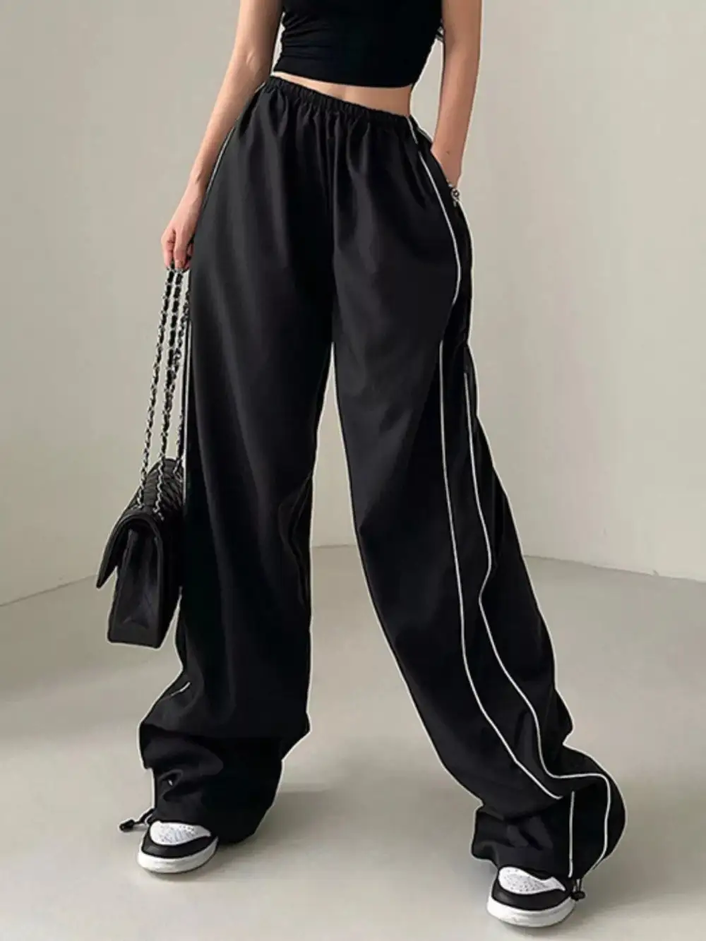 Elegant Elastic Waist Wide Leg Pants