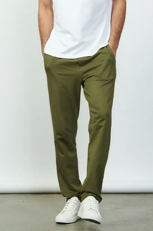 Military Green Cotton Terry Tapered Pants
