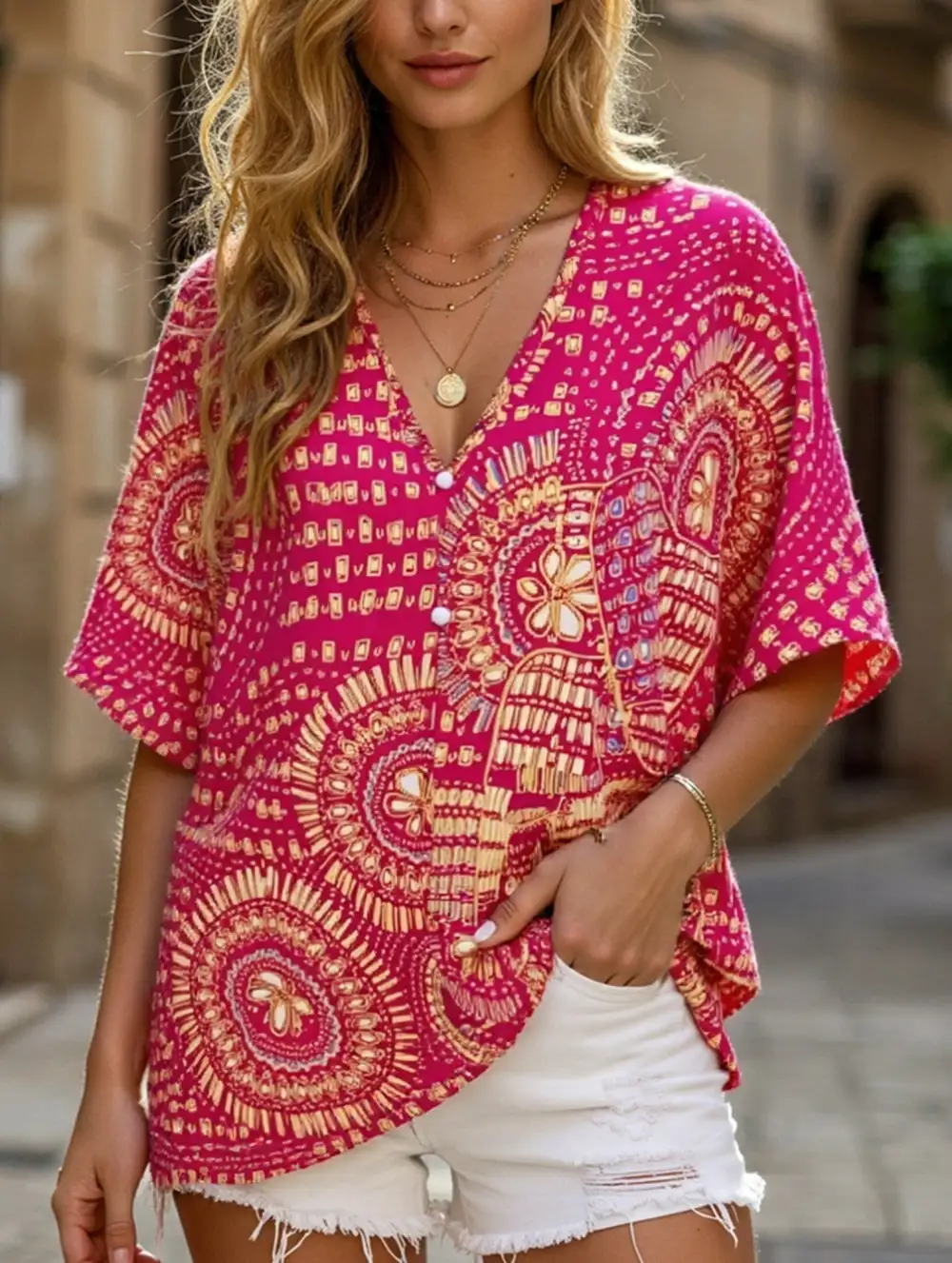 Soft Printed V Neck Blouse