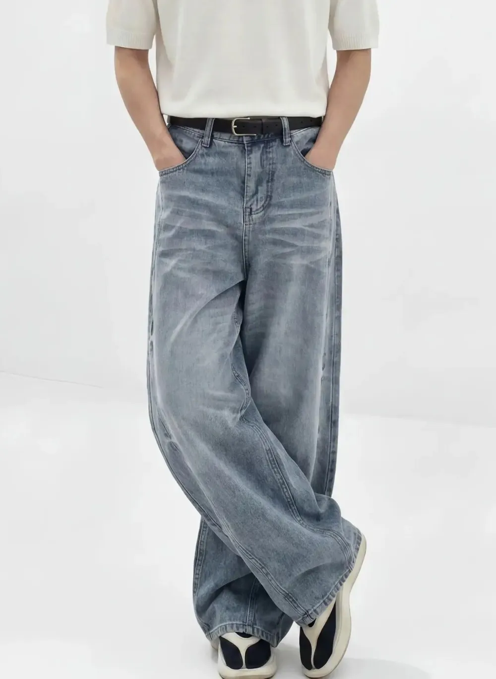 Diagonal Seam Straight Leg Jeans