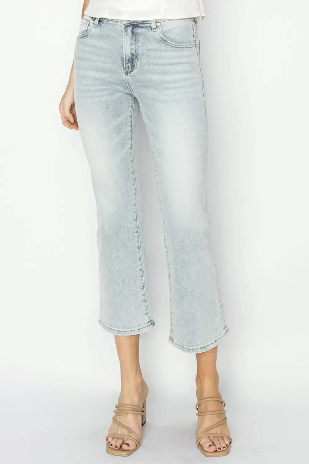 Mid Rise Cropped Flared Denim Jeans