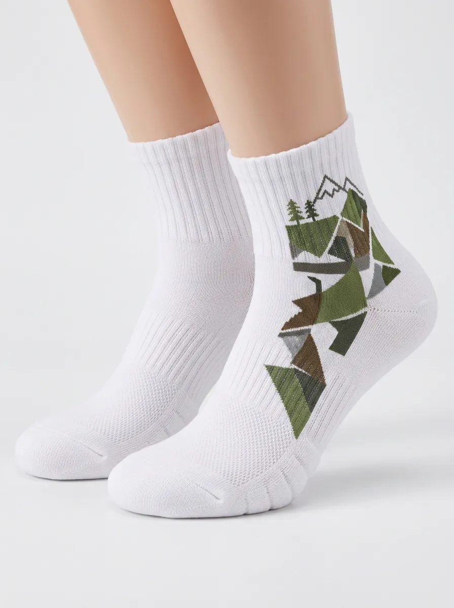 White Mountain Forest Graphic Athletic Ankle Socks