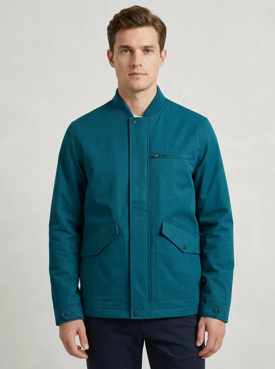 Men's Casual Olive Green Utility Bomber Jacket