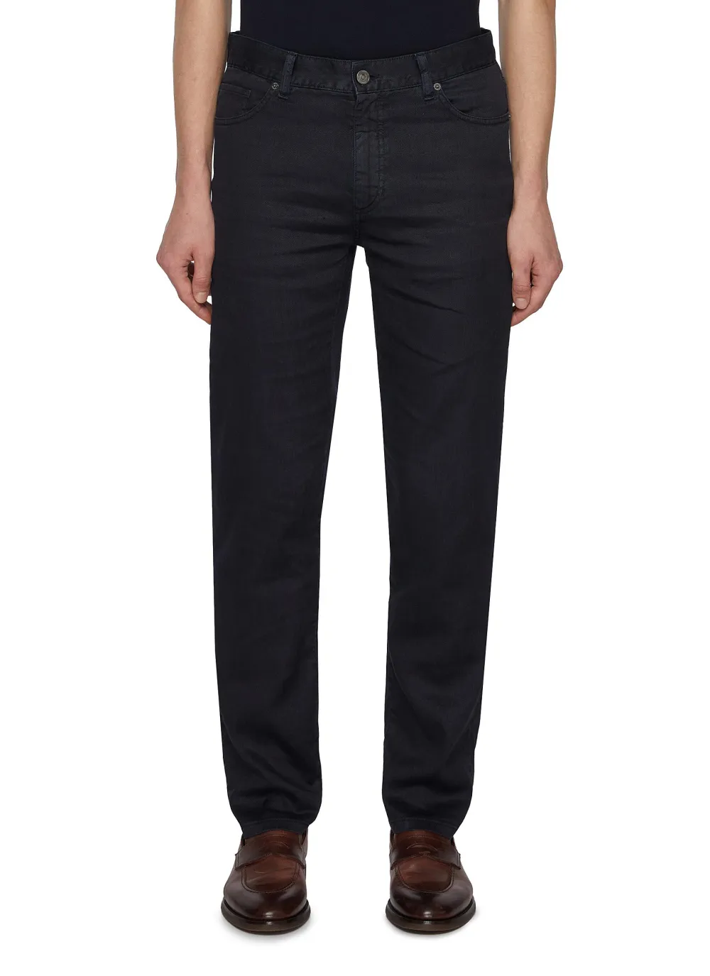 Leisure Daily Straight-Cut Comfortable Dark Blue Jeans