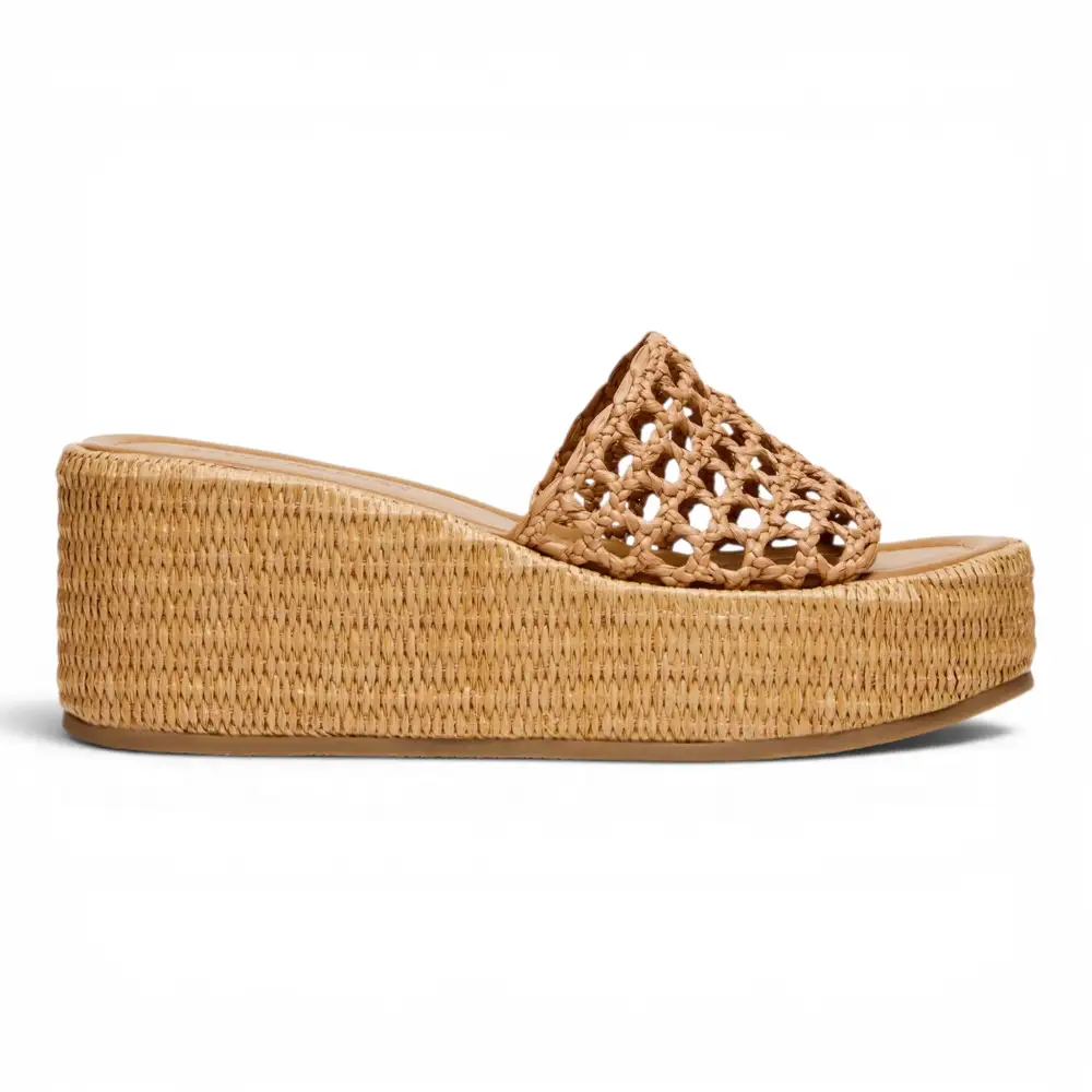 Brandy Raffia Platform Wedge Slide Sandal