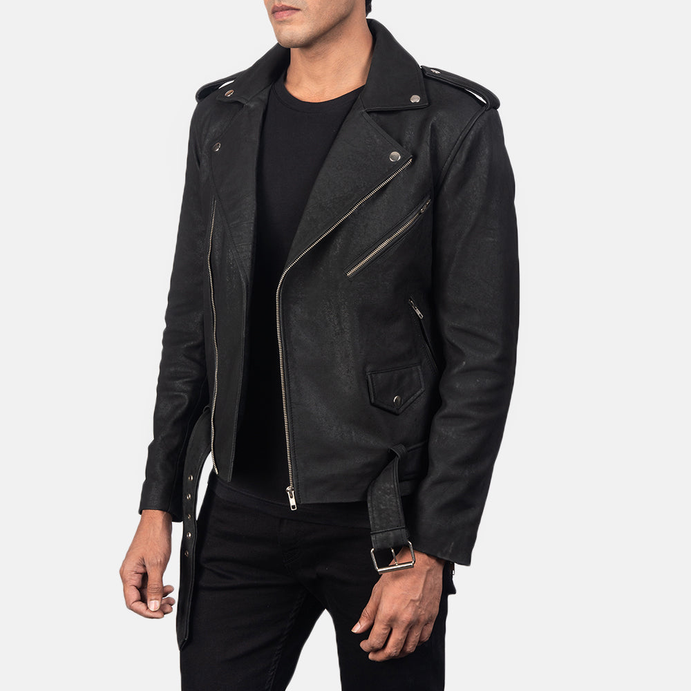Men's Modern Biker Leather Distressed Jacket