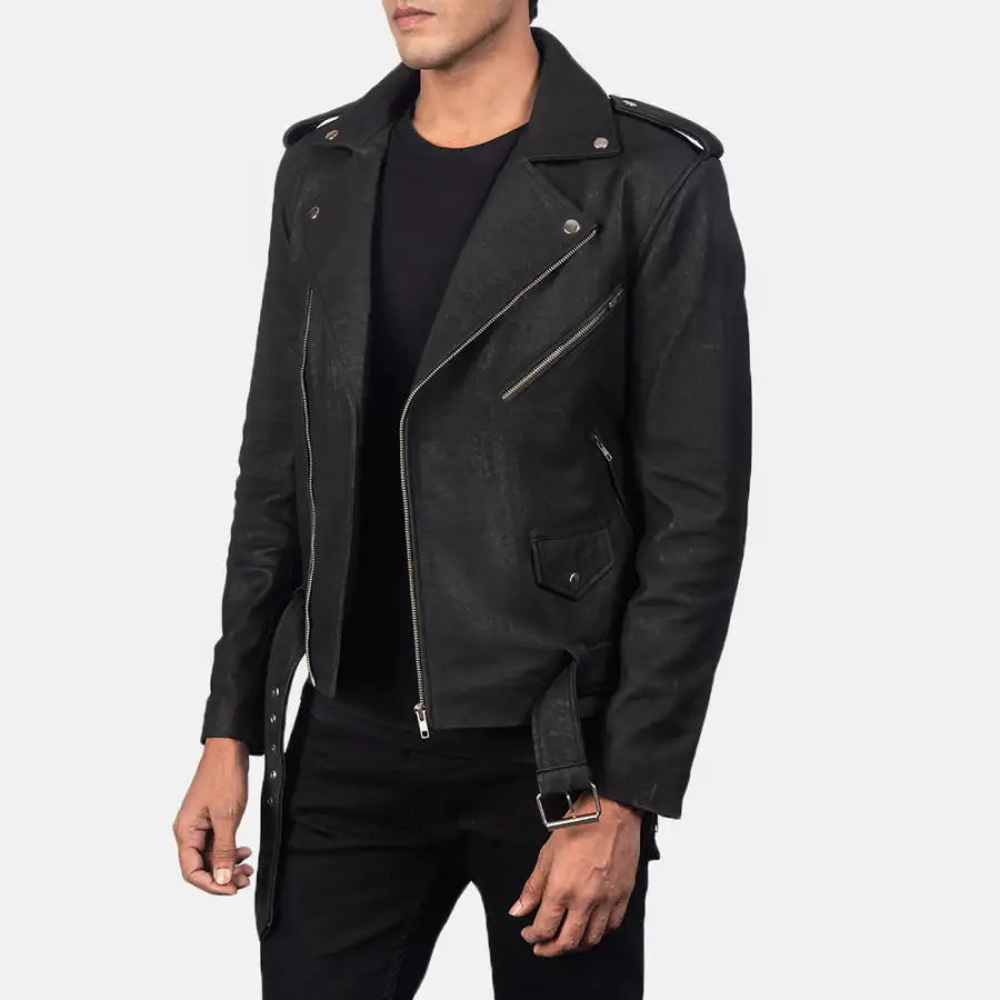 Men's Modern Biker Leather Distressed Jacket
