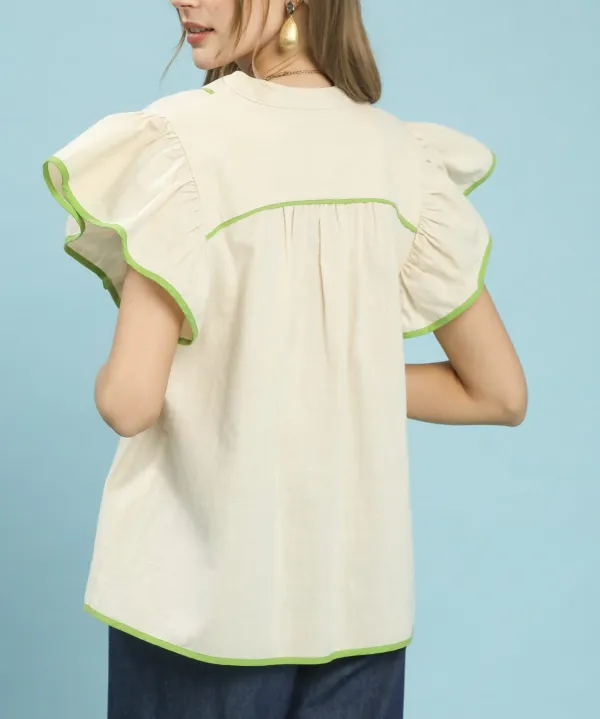 Contrast Trim Babydoll Blouse