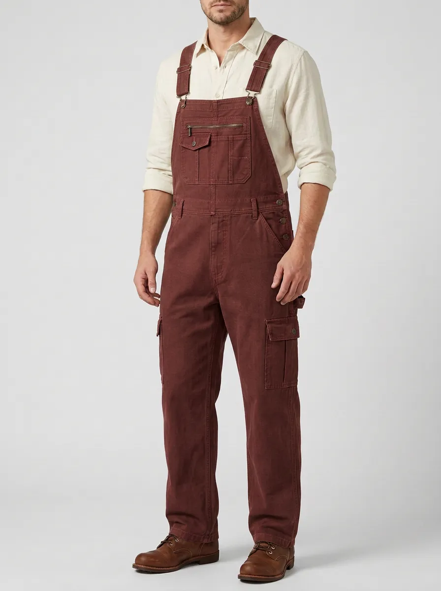 Men's Casual Outdoor Olive Green Multi-Pocket Cargo Overalls