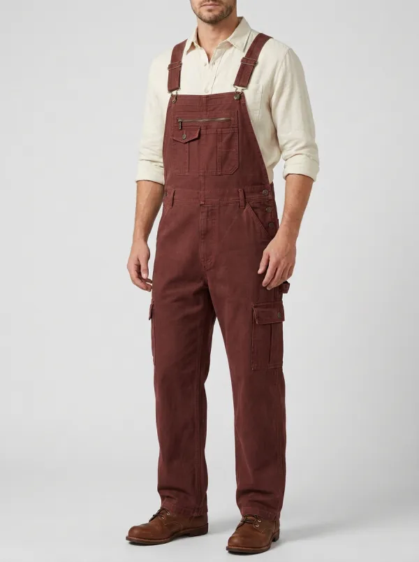 Men's Casual Outdoor Olive Green Multi-Pocket Cargo Overalls