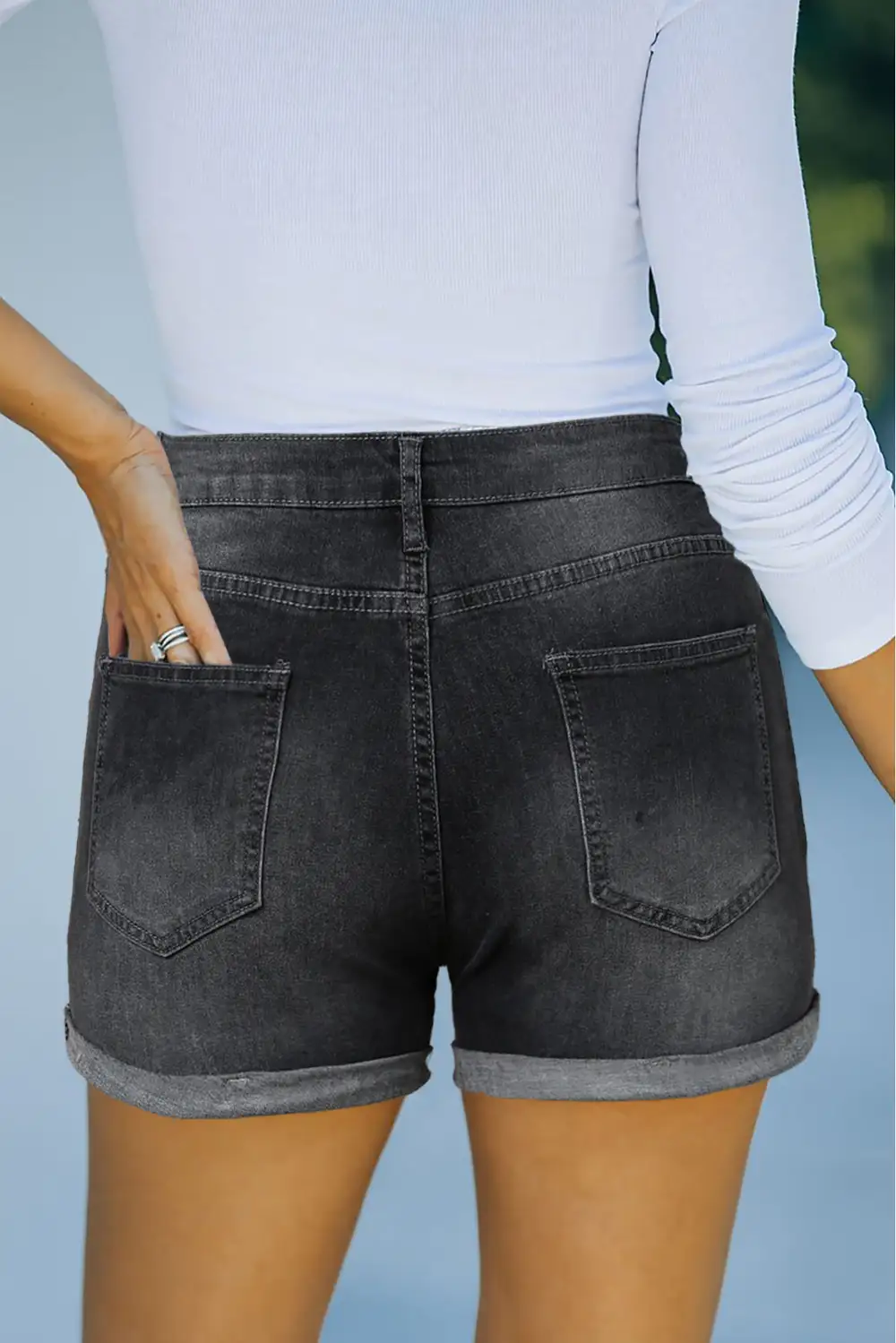 Classic High Waist Pocket Denim Shorts