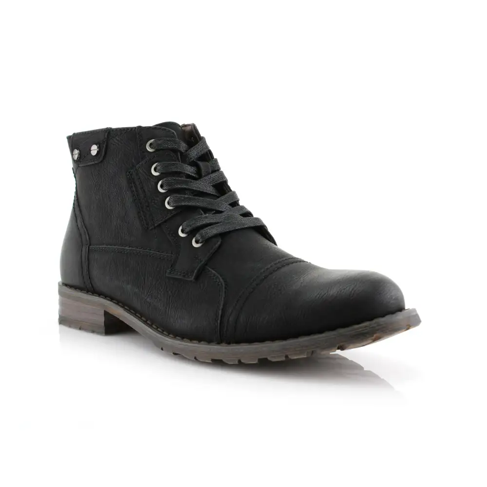 Classic Faux-Leather Burnished Lace-Up Combat Boots