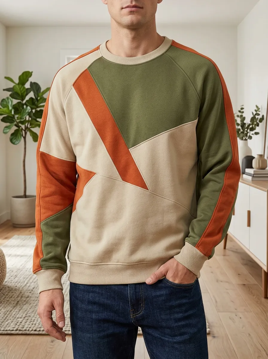 Men's Multi-Color Paneled Crewneck Sweatshirt