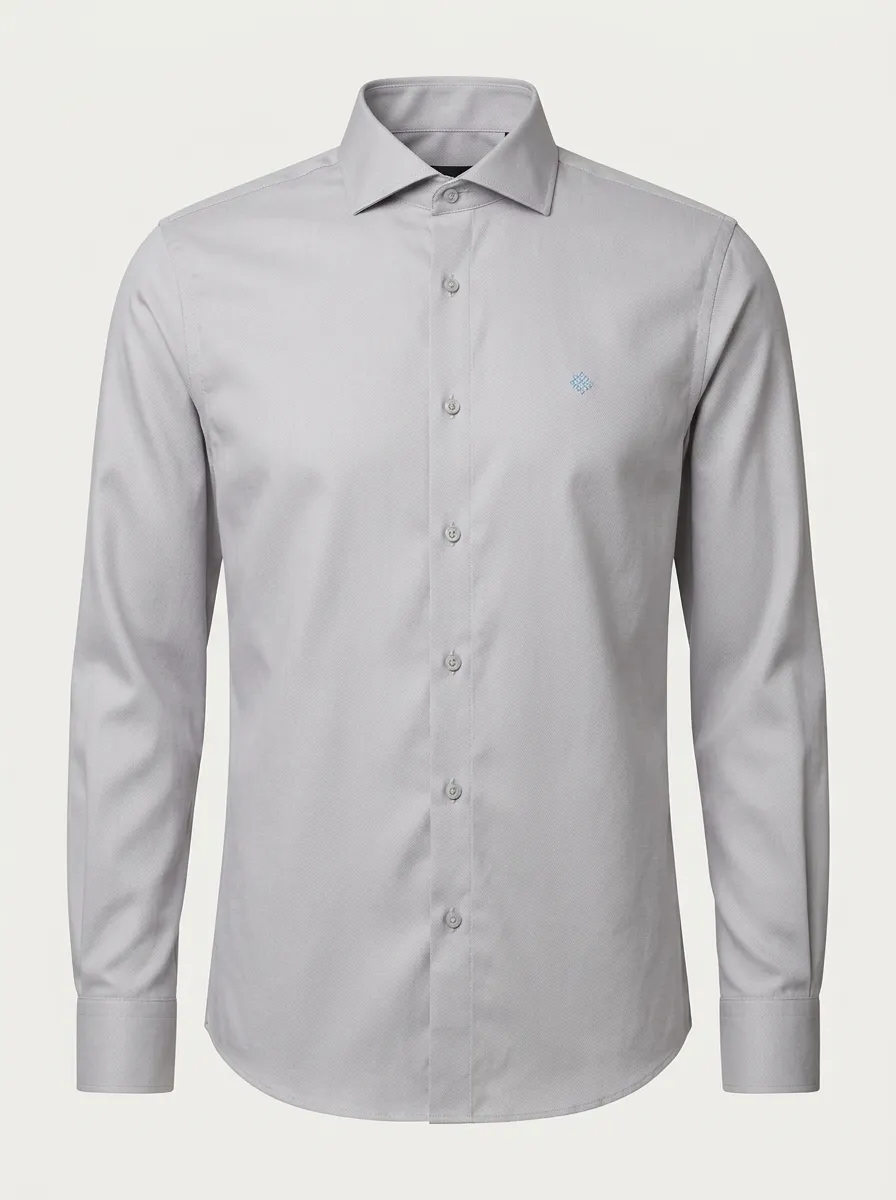 Men's Non-Iron Cotton Embroidered Accent Long Sleeve Shirt