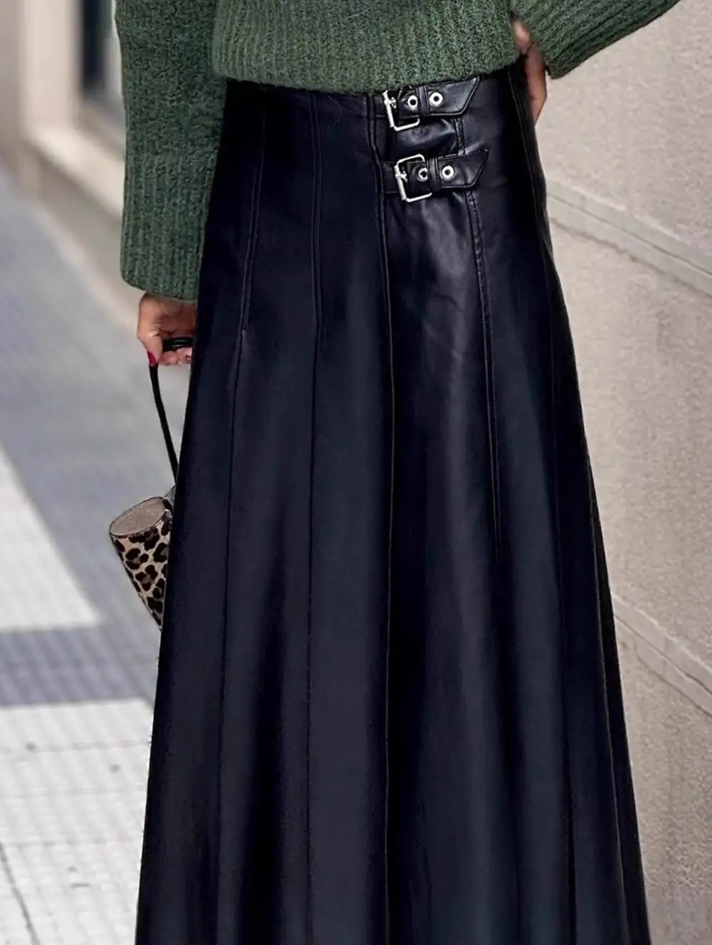 Faux Leather A Line Skirt
