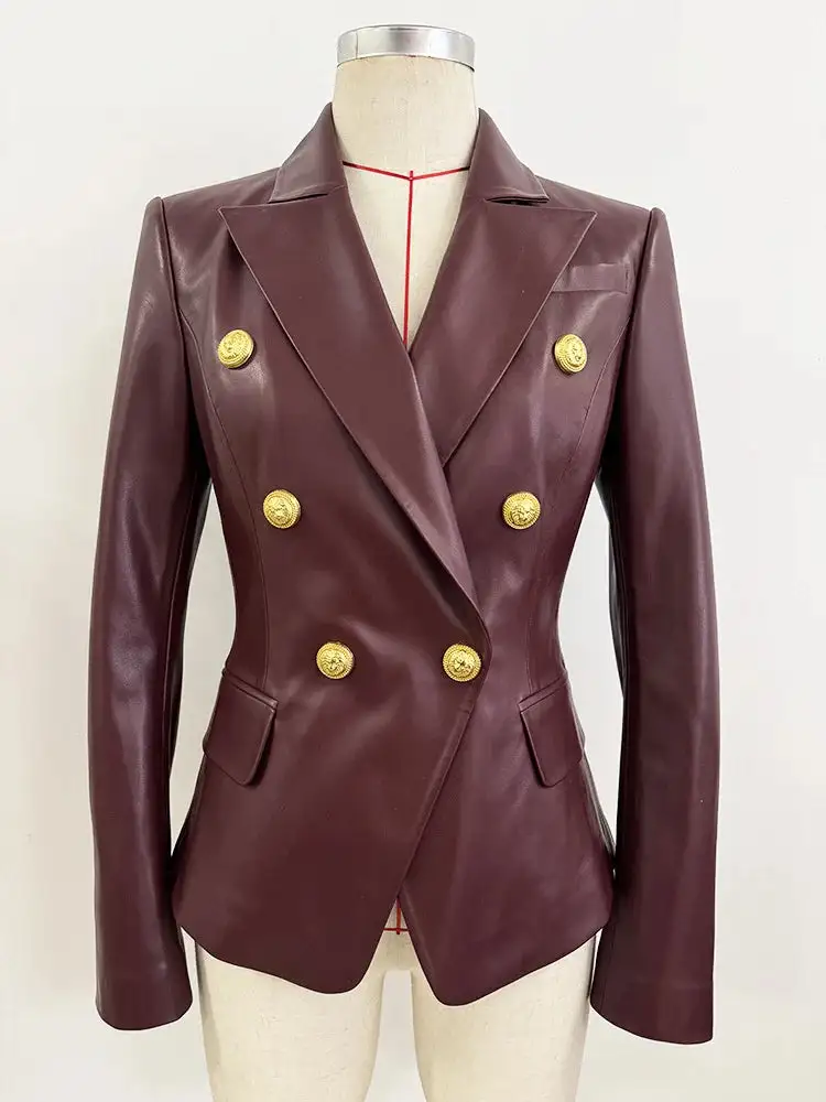 Faux Leather Double Breasted Blazer