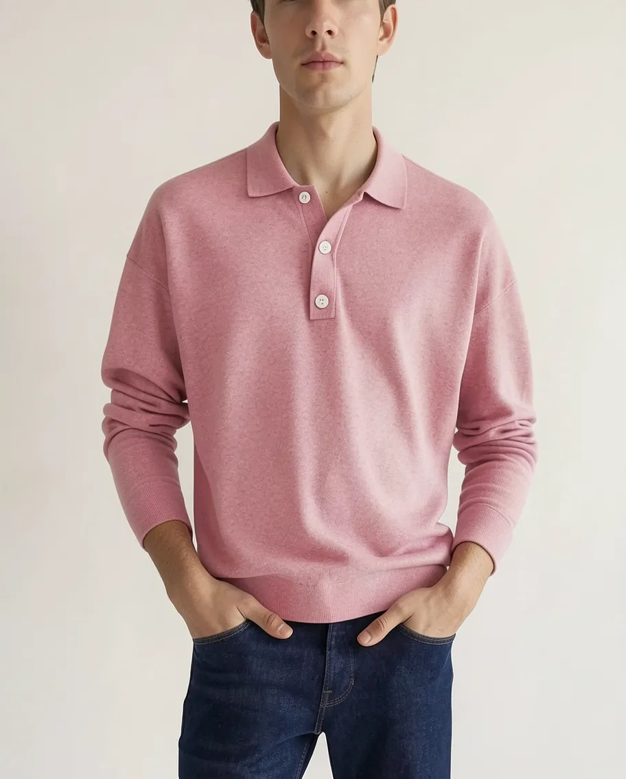 Refined Long Sleeve Knit Polo Shirt