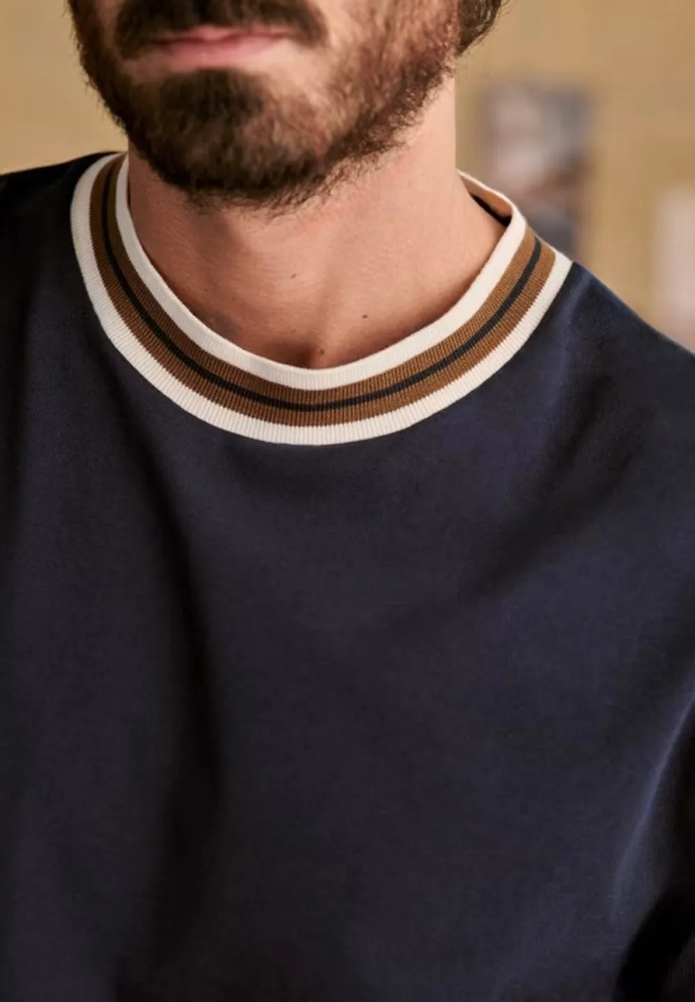 Navy White Trim Crew Neck Retro T-Shirt
