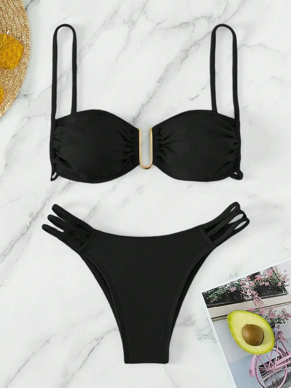U-Buckle Ruched Cutout Bikini Set