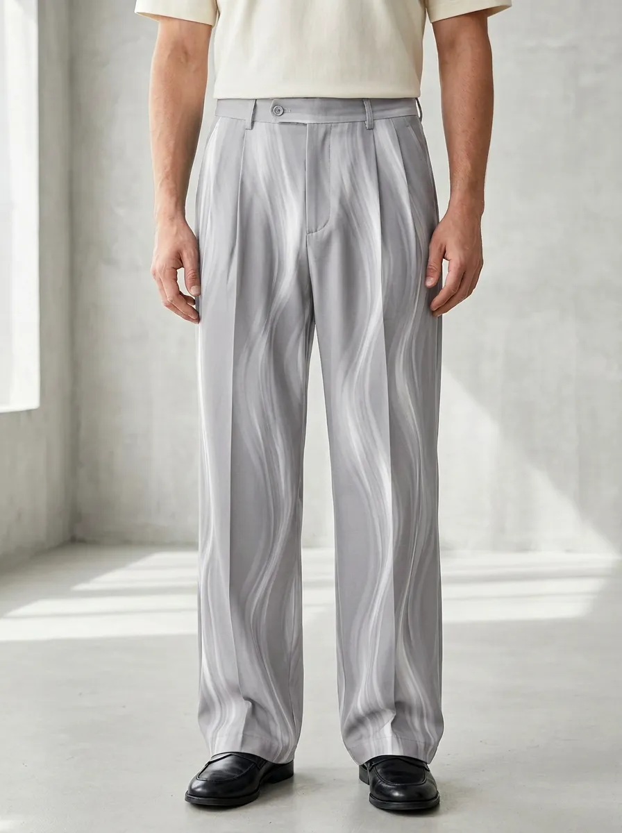 Men's Abstract Wave Pattern Printed Wide Leg Trousers Everyday Design