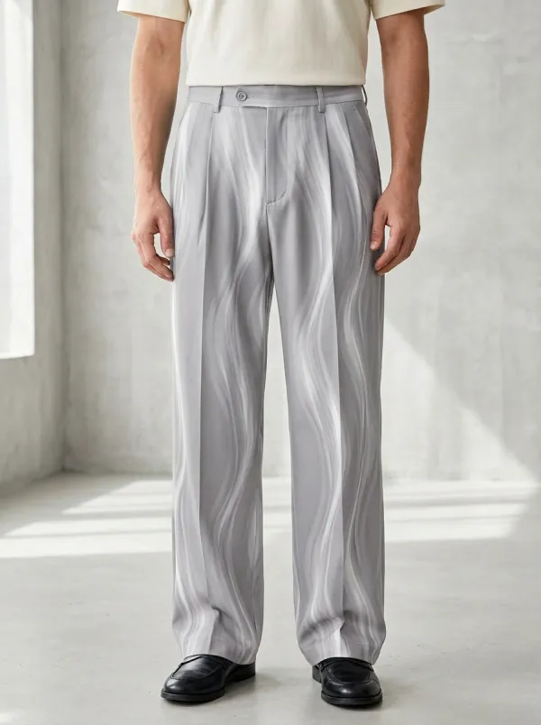 Men's Abstract Wave Pattern Printed Wide Leg Trousers Everyday Design