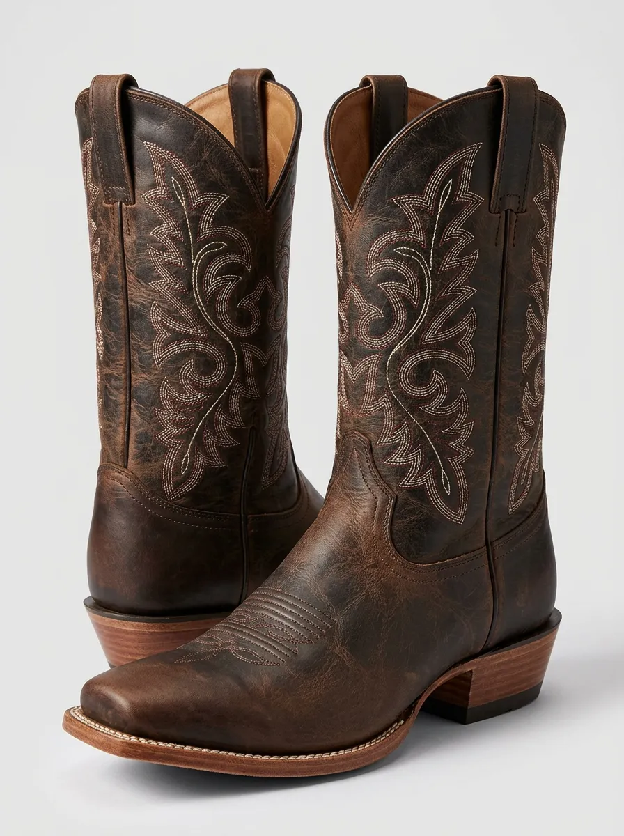Timeless Embroidered Distressed Ranch-Look Western Boots