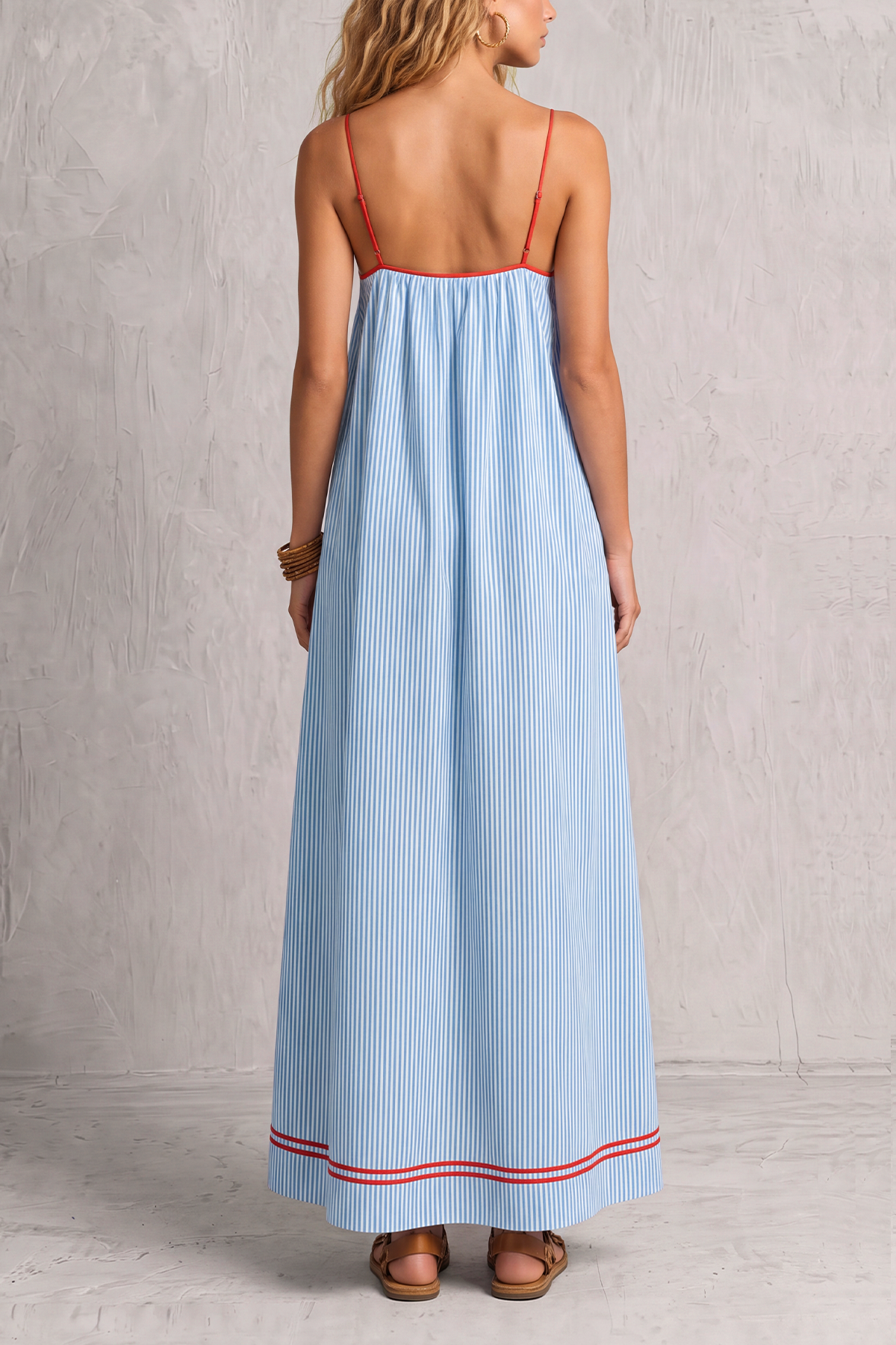 Classic Spaghetti Strap Striped Maxi Dress