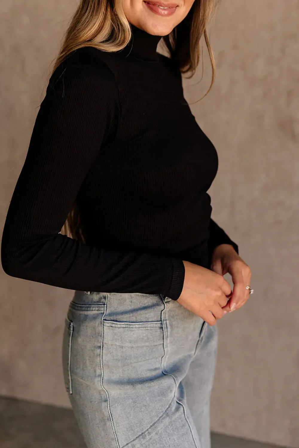 Ribbed Mock Neck T-Shirt