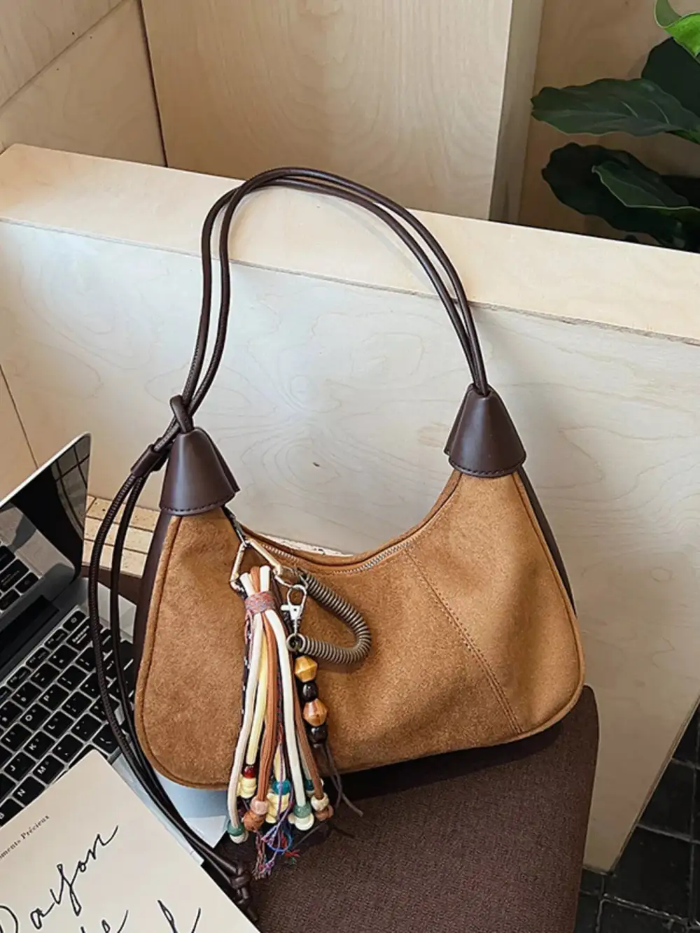 Vintage Tassel Suede Shoulder Bag