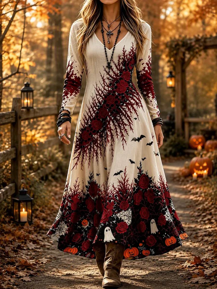 Women's Halloween Black Cat Print Pattern Dress