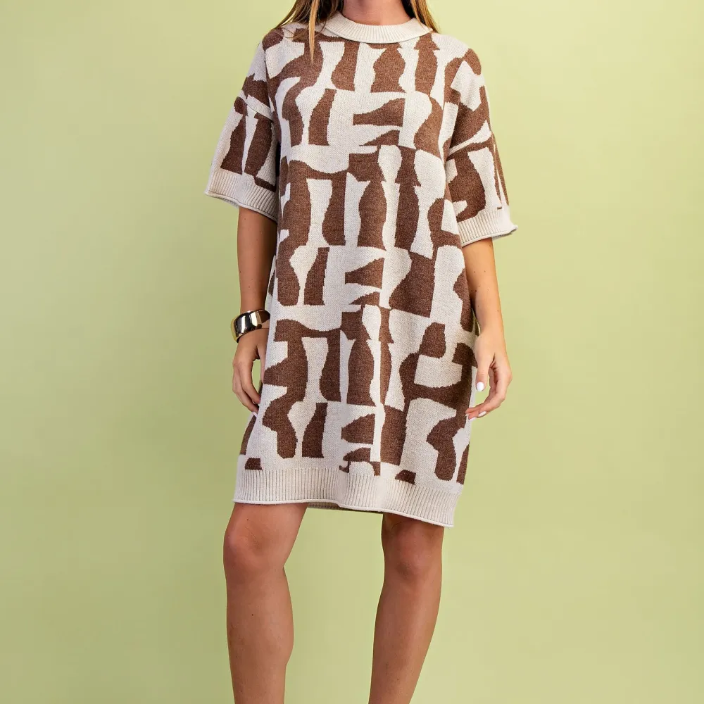 Short Sleeve Ribbed Knit Sweater Dress