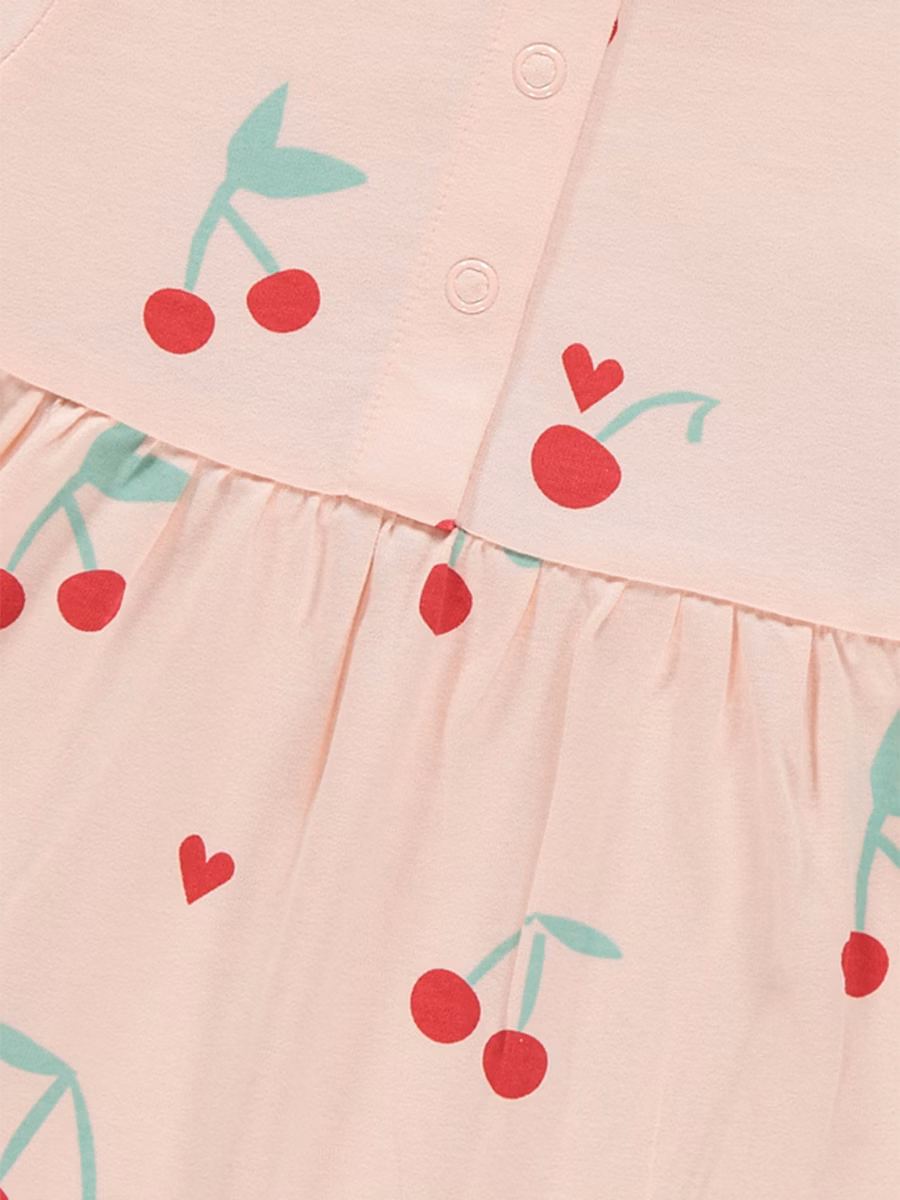 Pink Cherry Print Short Sleeve Dress detail 1