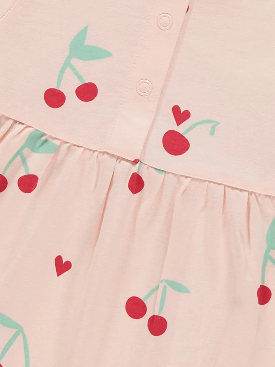 Pink Cherry Print Short Sleeve Dress
