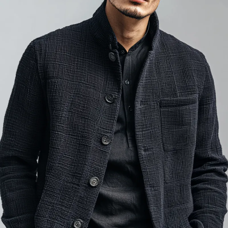 Band Collar Utility Textured Jacket