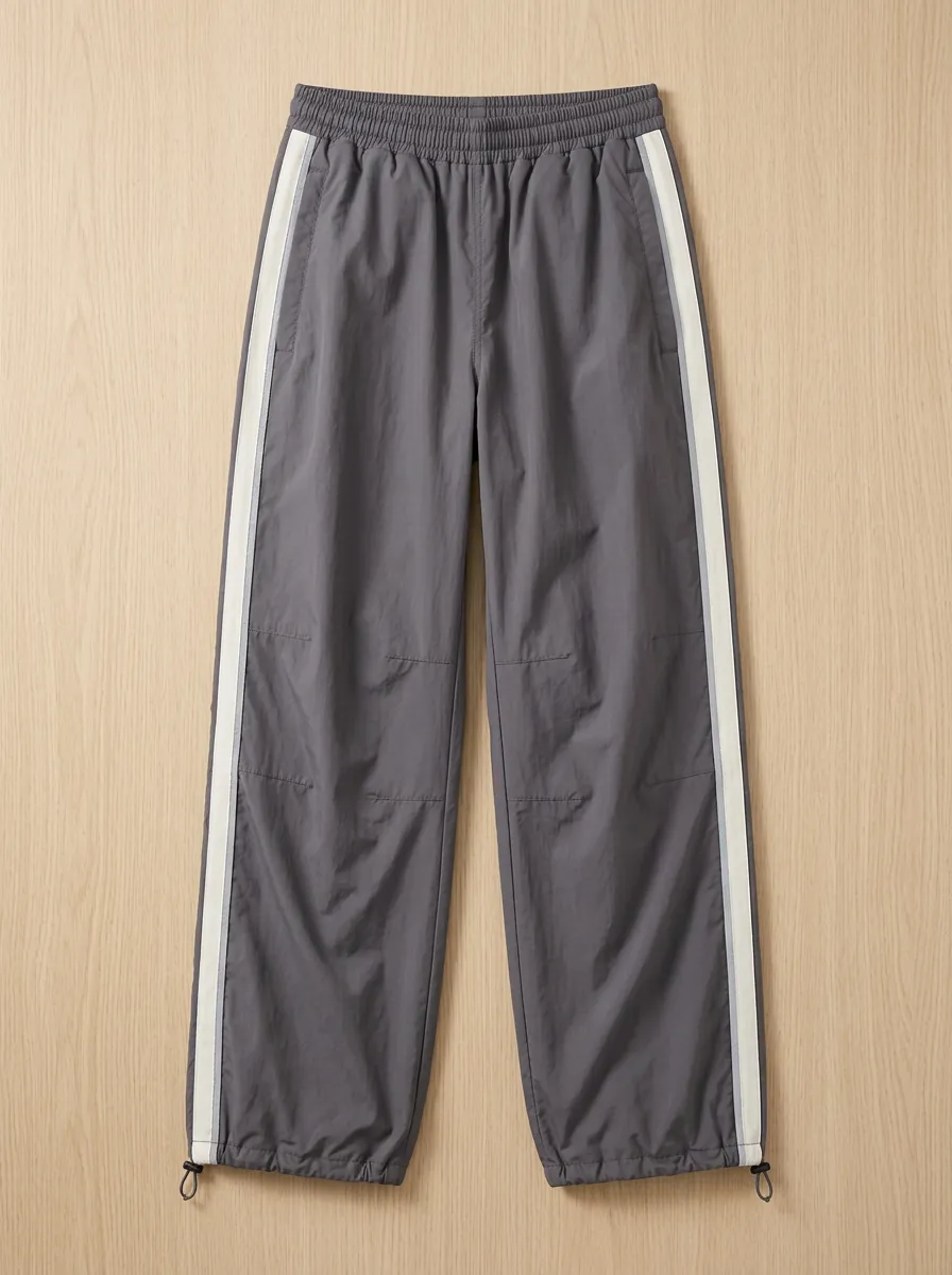 Women's Sporty Casual Grey Side-Striped Drawstring Jogger Pants
