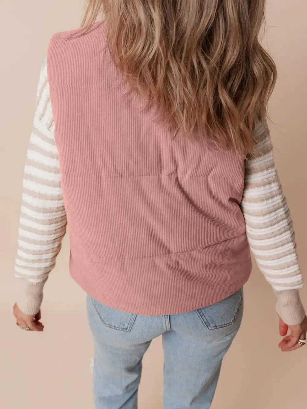Corduroy Stand Neck Zipped Puffer Vest