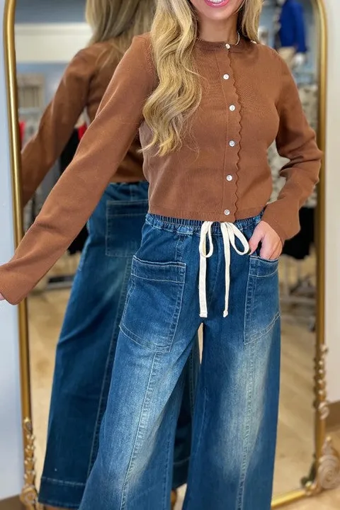 Brown Button Front Knit Cardigan