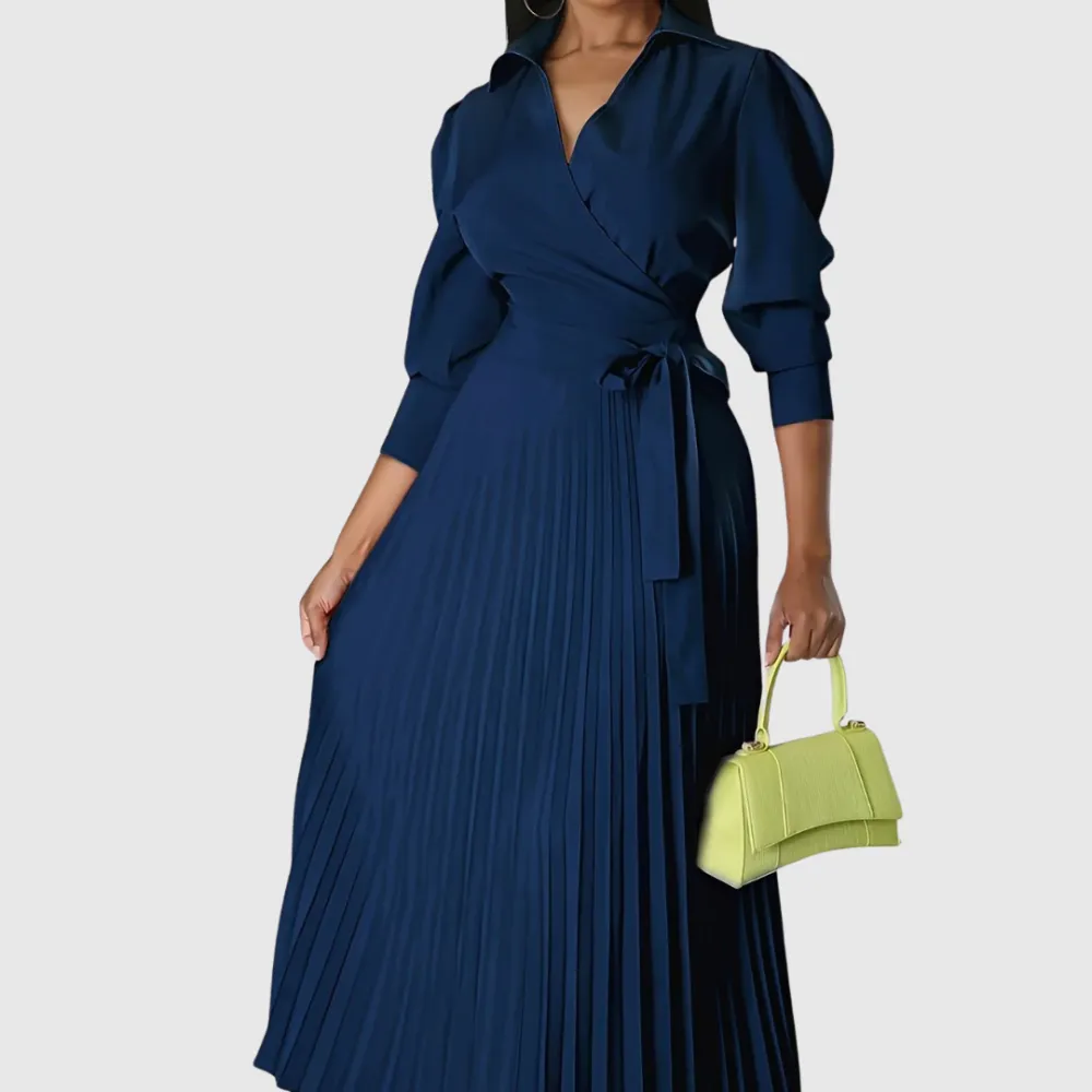  Pleated Wrap Midi Dress