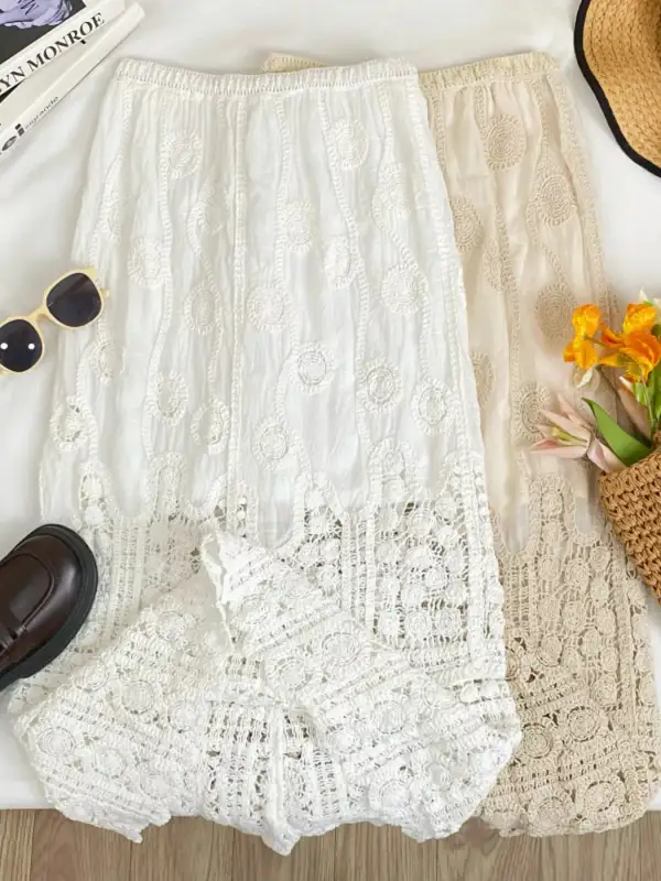 Lace Elastic Waist Midi Skirt