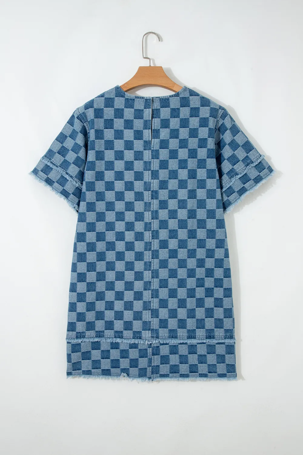 Blue Checkered Denim Mini Dress