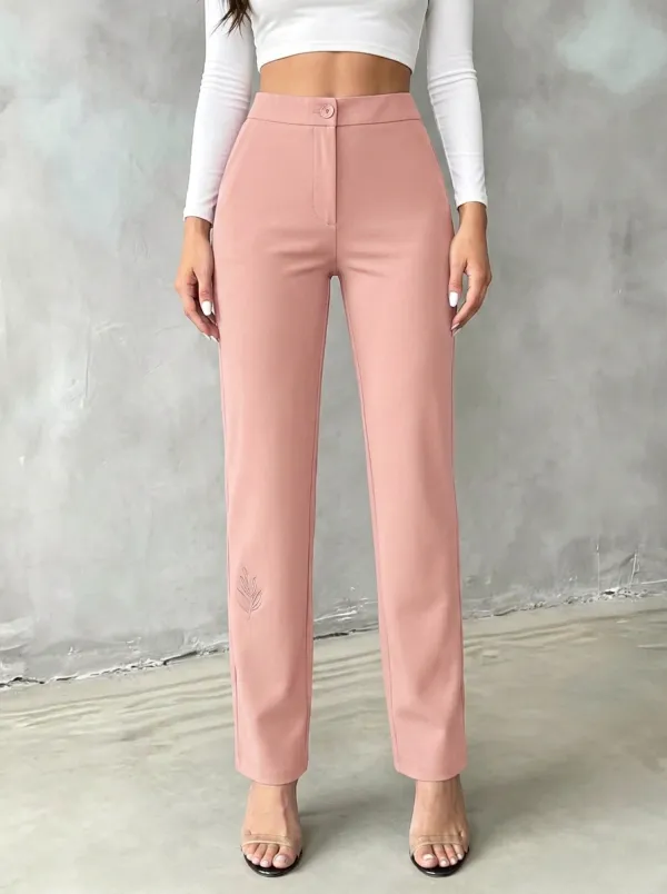 Women's Versatile Flexible Leaf Embroidered Mid Rise Straight Leg Pants