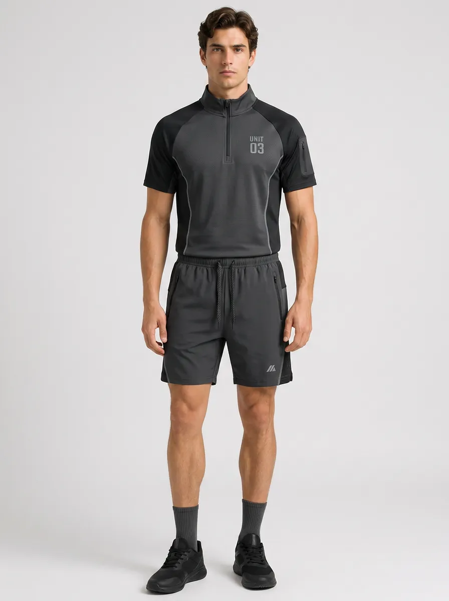 Men's Tactical Sport Unit 03 Printed Quarter-Zip Shorts Set